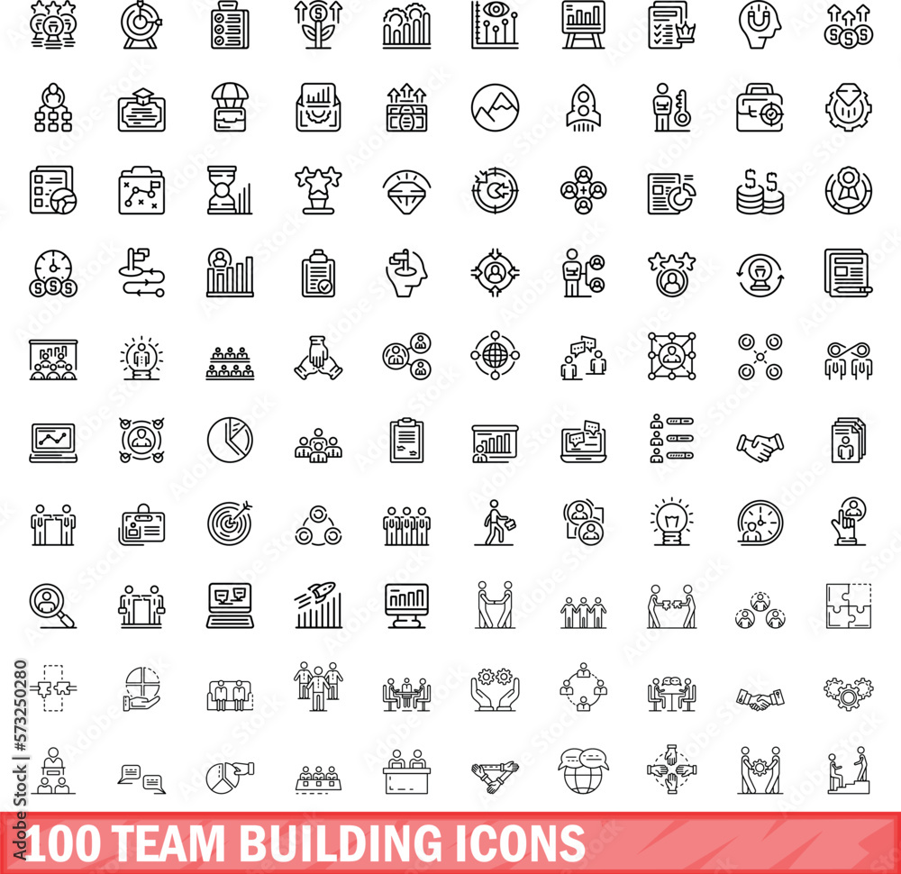 Poster 100 team building icons set. outline illustration of 100 team building icons vector set isolated on 