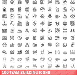 100 team building icons set. Outline illustration of 100 team building icons vector set isolated on white background
