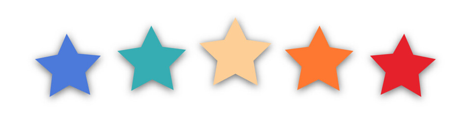 Feedback concept for mobile app or website. Quality shape design. Vector illustration in 1970s 1950s 1960s style. Colorful rating stars in retro style on a white background.