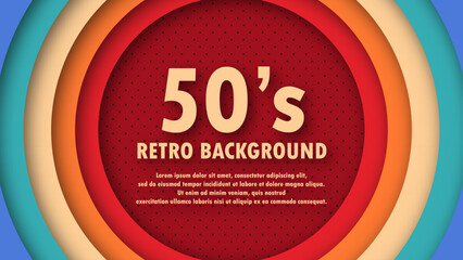 Abstract geometric circle1950's colorful background with retro colors. Realistic design in futuristic retro style 50 year. Vector illustration