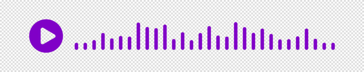 Audio wave. icon sound song. EQ. Purple podcast wave. Symbols audio voice message on isolated transparent background. Vector illustration.