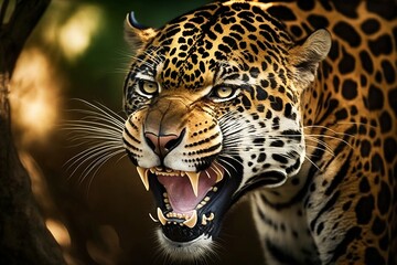 Obraz premium Leopard high quality closeup. Generative AI
