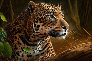 Naklejka na ściany i meble Leopard high quality closeup. Generative AI