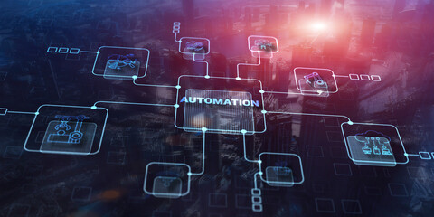 Automation concept. Technology Process System on city background