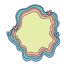 Bright cool cartoon psychedelic rainbow pattern - 70s - 80s hippie floral style. Frame, template, social media, decoration. Vintage vector illustration.