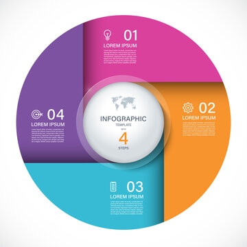 Vector infographic circle. Cycle diagram with 4 steps. Round chart that can be used for report, business analytics, data visualization and presentation.