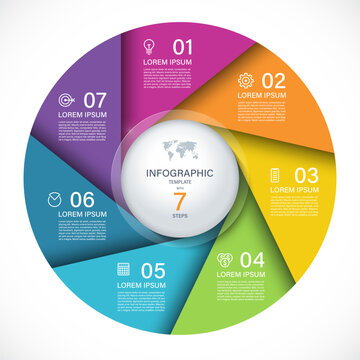 Vector infographic circle. Cycle diagram with 7 steps. Round chart that can be used for report, business analytics, data visualization and presentation.