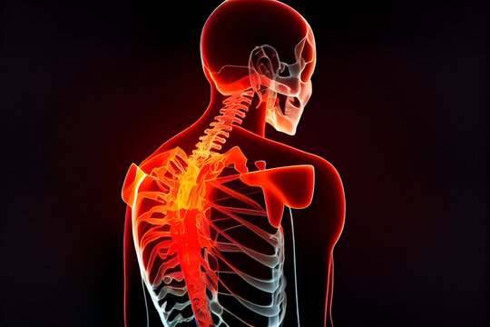 human spine pain, disc displacement. illustration Generative AI
