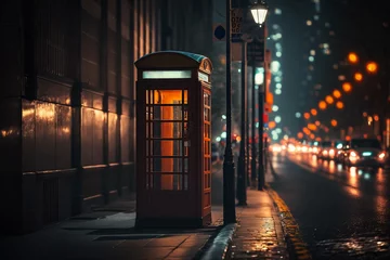 Deurstickers phone booth in night city illustration Generative AI © Poter