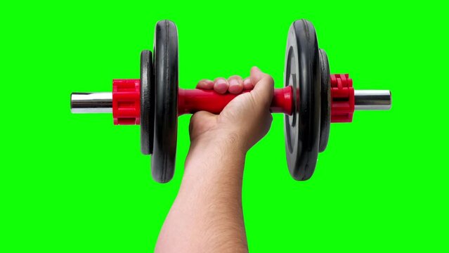 hand with dumbbell workingout green screen