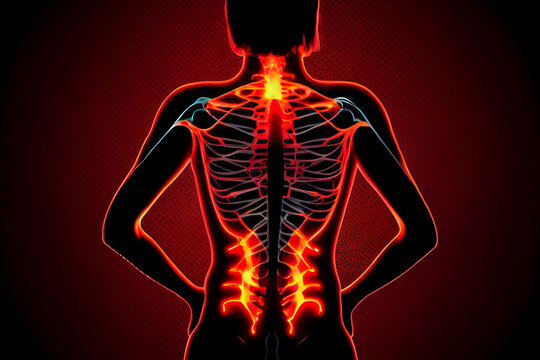 human spine pain, disc displacement. illustration Generative AI