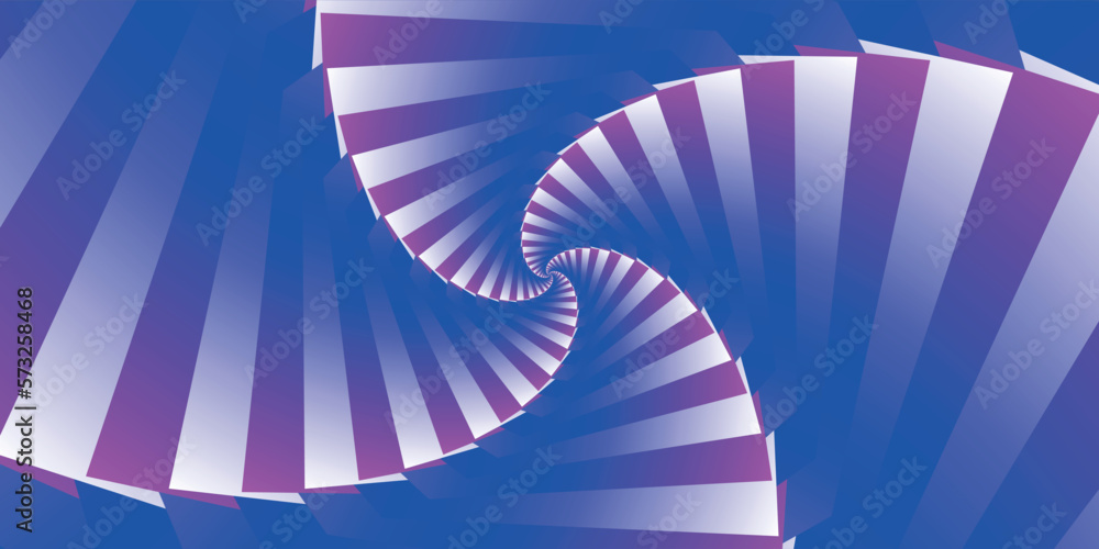 Poster abstract unusual horizontal wide illustration of a spiral of striped volumetric white and purple tri