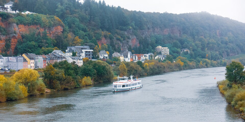 Scenic view of the river in trier with the boat