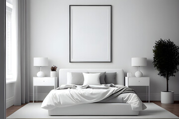 Modern Scandinavian Interior - Bedroom Wall Art Mock-up - Frame Mock-up - Generative AI