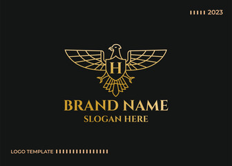 Eagle crest shield logo line art monoline illustration