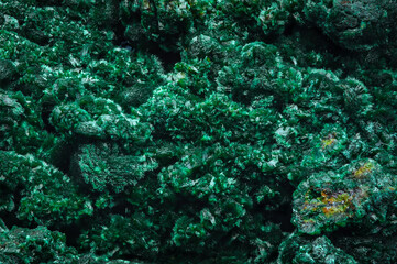 Fototapeta na wymiar Malachite green macro detail texture background. close-up raw rough unpolished semi-precious gemstone