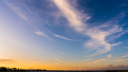 Fototapeta na wymiar Sunset sky clouds in the evening with orange sunlight background