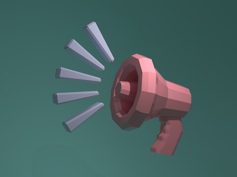 3D render megaphone at modern design. Polygonal shape, 3D illustration