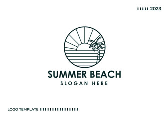 Outdoor scene design with ocean and sun isolated with white background