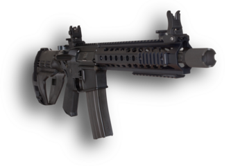 Shadow behind an AR-15 rifle wearing a pistol brace