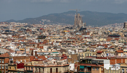 Panoramablick auf die Plaza España und das Stadtzentrum, Barcelona, Katalonien, Spanien