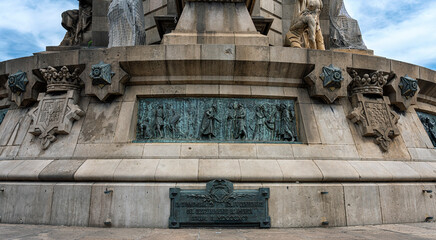Detailfoto, Der Mirador de Colom , Sockel am Columbusdenkmal, Barcelona, Katalonien, Spanien