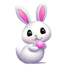 white rabbit with a smile - easter bunny on transparent background - Generative AI