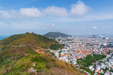 Fototapeta na wymiar Vung Tau is a famous coastal city in the South of Vietnam. Vung Tau city aerial view in the morning, Vung Tau is the capital of the province since the province's founding. Travel concept