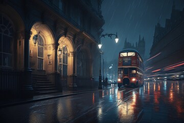 Naklejka premium night in the city, london city, rainy nigh in london--landscape.