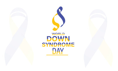 World Down Syndrome Day. Web Banner, Poster or Card. Blue and Yellow Ribbon. Symbol of genetic illness.