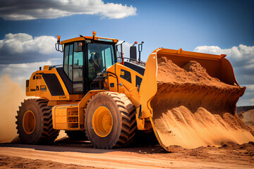 Wheel loader efficiently moving and storing massive amount of sand | Heavy machinery at work | Generative Ai | Moving raw materials