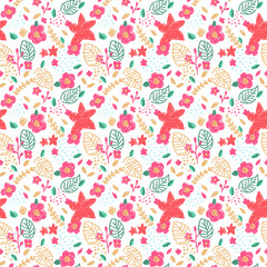 Abstract flower seamless pattern blooming on white background. Repeating floral design for wallpaper, print and card.