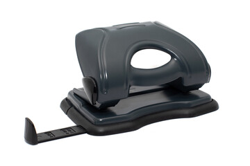 Black office hole punch isolated on a white background, a tool for piercing documents