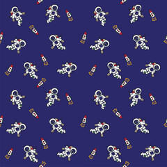 SPACE ASTRONAUT ROCKET MOTIF CONVERSATIONAL SEAMLESS PATTERN AND BACKGROUND VECTOR