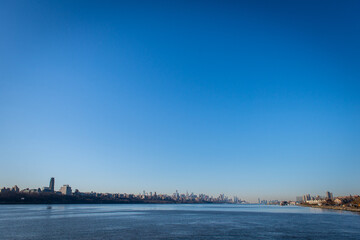 New York city skyline from ferry boat