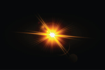 Golden transparent light lens flares streaks
