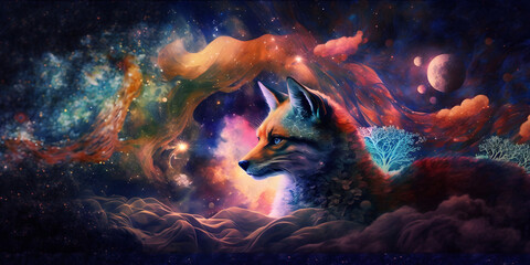 universe wolf in cosmos. generative ai