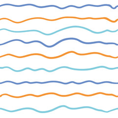 Wave line seamless pattern. Vector illustration isolated on white background. Blue and orange colors.