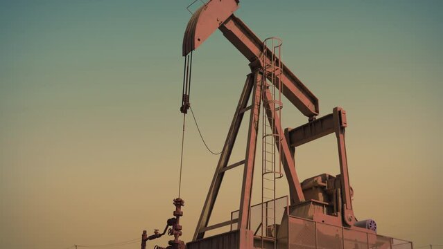 Oil rig or pump. Industrial construction, ground drilling equipment. Pump jack extracting oil from oil well from underground. Fossil fuel, gas, petroleum. Crude oil mining platform. 3D Render concept