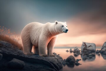 Obraz na płótnie Canvas Beautiful Polar bear in nature. Generative AI