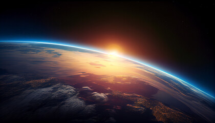 Fototapeta na wymiar Sunrise over the planet in space.