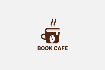 Coffee Cup With Book Concept. Book Cafe Logo Template Concept. Coffee Shop.