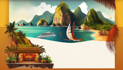 Advertisment travel landing page design template, web site ui, ux mockup. Touristic internet banner. AI generative image.