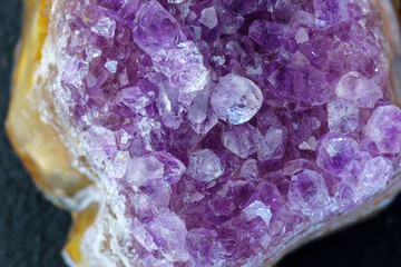 Purple rough amethyst quartz crystals. Promote calm, balance and peace. Raw, close up macro