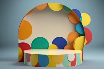 Fototapeta premium Abstract multicolored empty pop art product podium display. Showcase template. AI generative image.