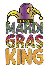 Mardi Gras Vector Design for Sublimation Print . Cute Colorful Typographic Illustration for Print on Demand Business. Ready to Print elements for T-Shirt and other Clothing.