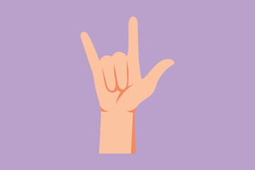 Obraz premium Cartoon flat style drawing rock n roll hand gesture symbol. Heavy metal or resistance hand gesture. Nonverbal signs or symbols. Hand variation shape for education. Graphic design vector illustration