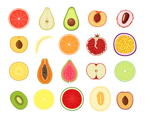 Set of fruits isolated on white background