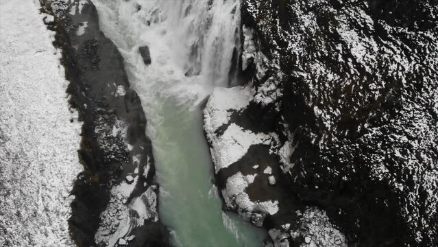 Aerial view of Godafoss waterfall, Iceland. High quality FullHD footage