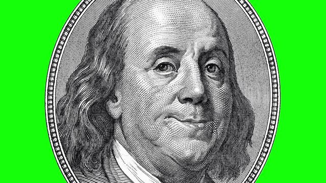 Benjamin Franklin blinking and smiling at you isolated on white